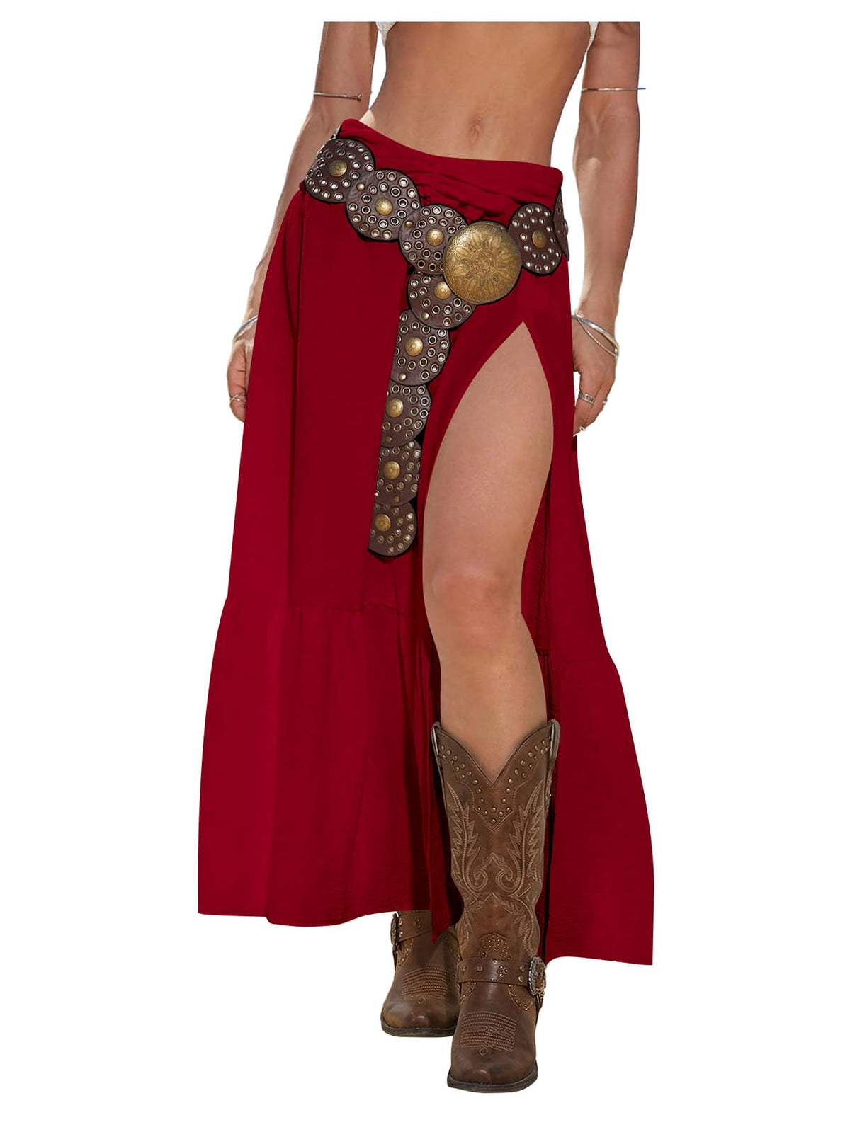 SHENHE Women's Western High Slit Maxi Skirt Country Cowgirl Outfits