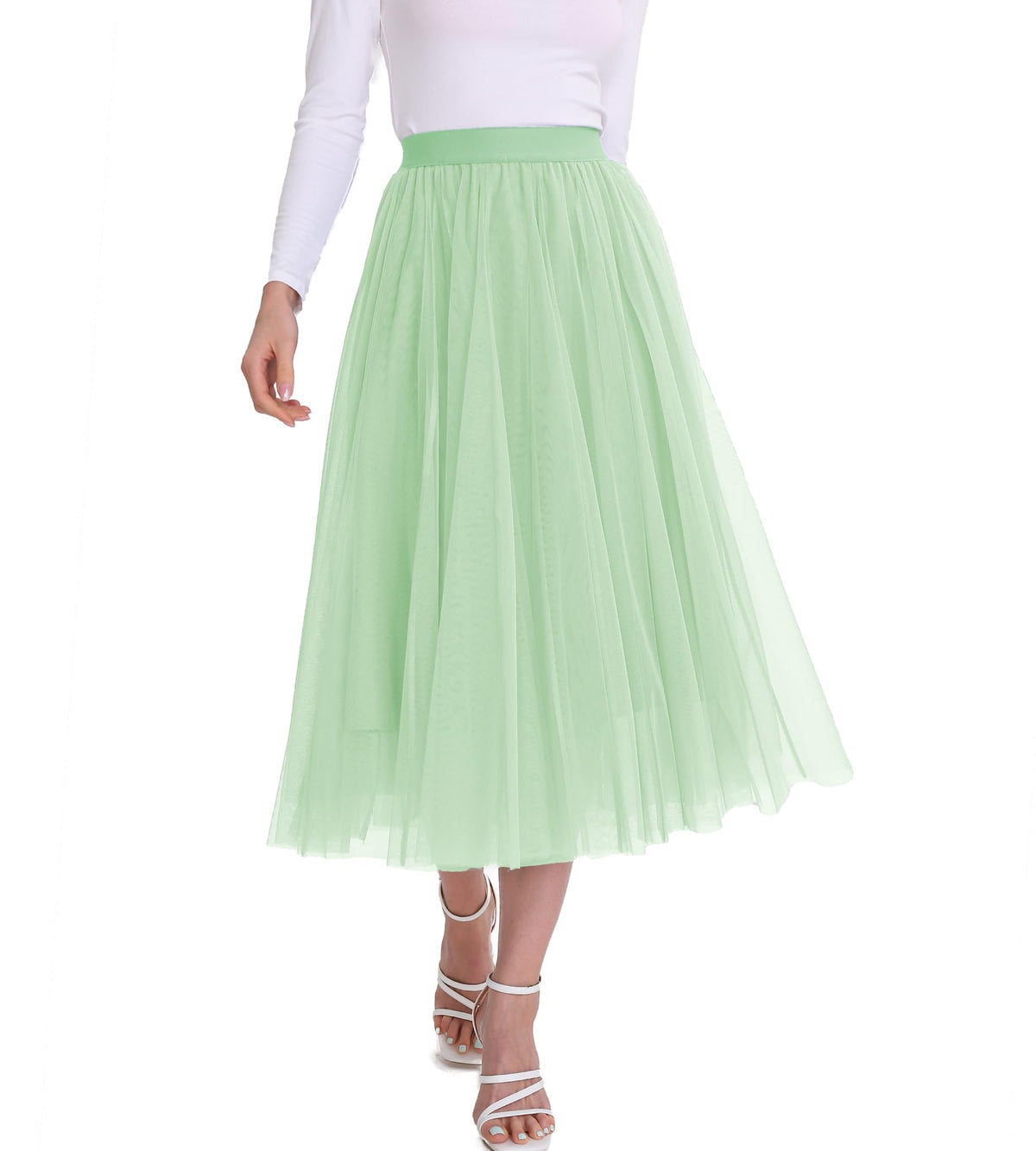 Women’s Tulle Skirts Midi Elastic High Waist Pleated Mesh Flowy A-Line Party Long Tutu Skirts…
