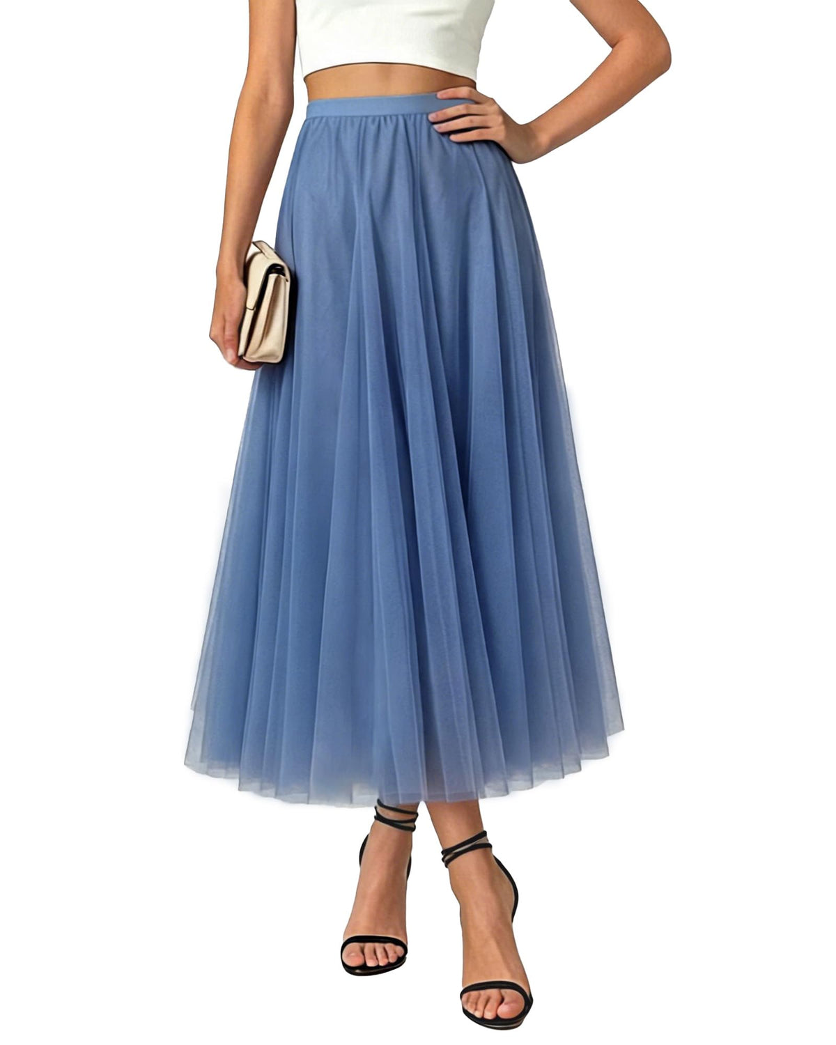 Betusline Women's Maxi Tulle Tutu Skirt A Line High Waisted Flowy Skirts
