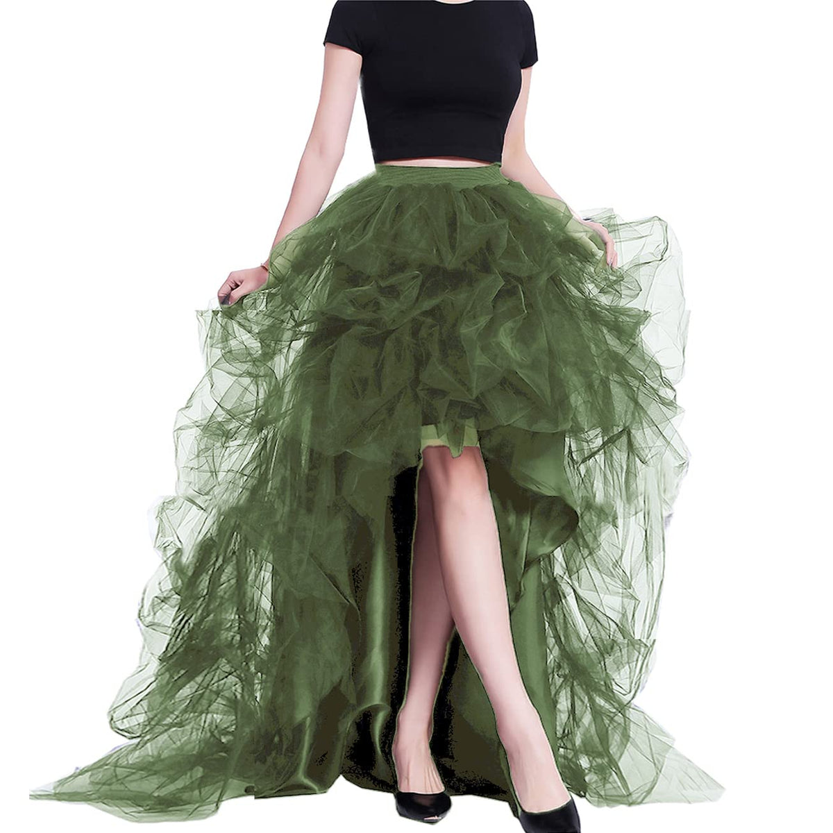 Lisong Women High Waist High Low Layered Tulle Floor Length Spectial Occasion Skirt