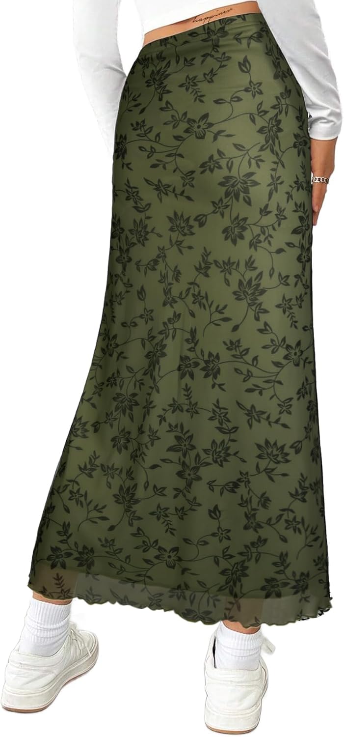 Avanova Women's Mesh Slit Split Long Skirts High Waisted Sexy Summer Maxi Skirts