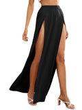 Verdusa Women's Elastic Waist High Split Wrap Flowy Long Maxi Skirt