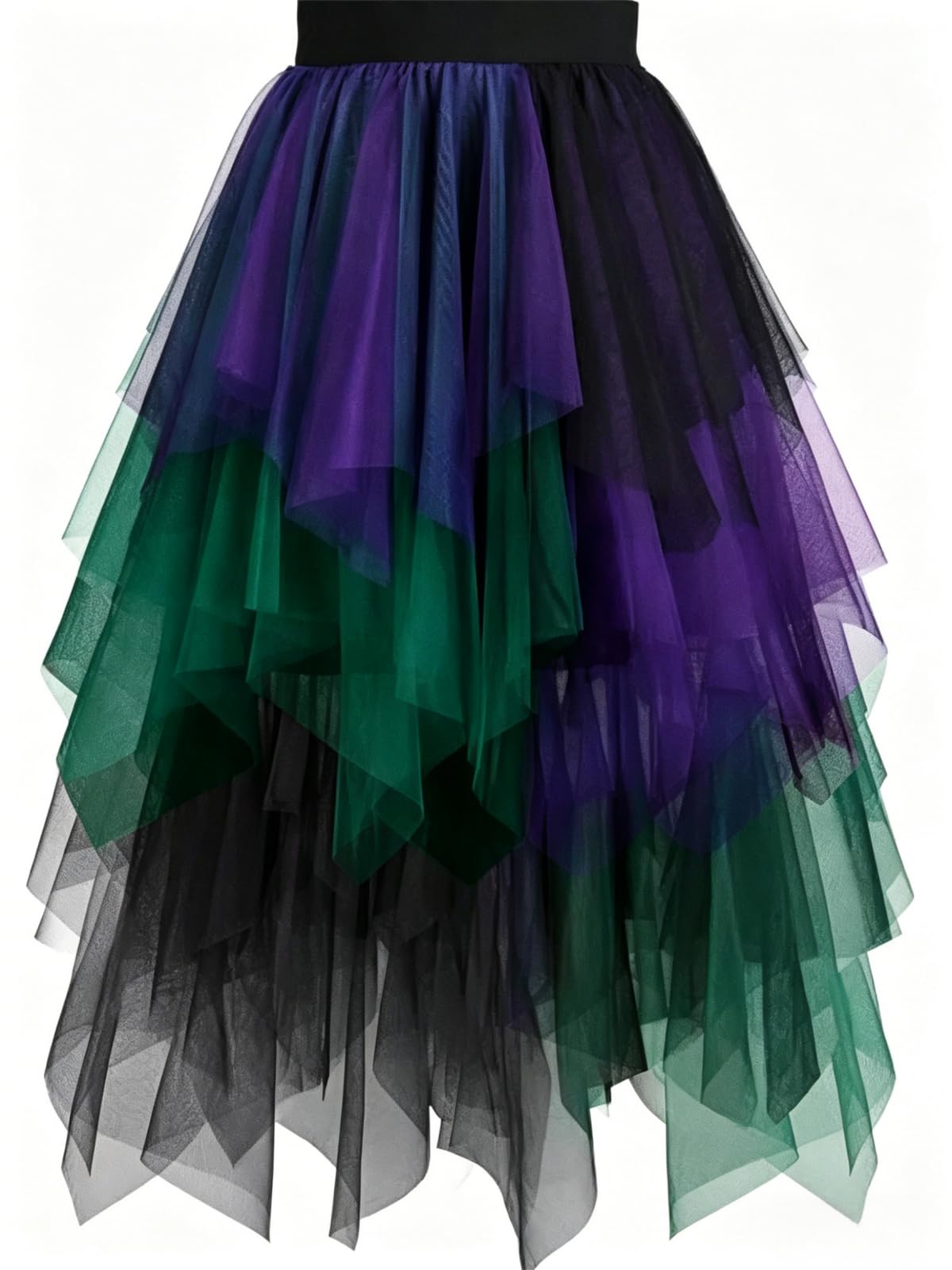 Women's Tulle Skirt High Low Layered A-Line Midi Fairy Skirt - Midi Length Irregular Tutu Skirt for Party 80s Outfit