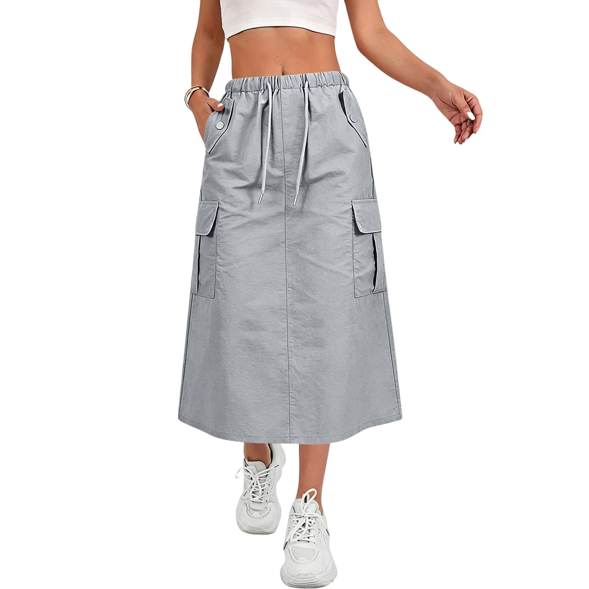Cargo Skirts for Women Y2K Quick Dry Hiking Maxi Skirt Casual Drawstring High Waisted Parachute Skirts with Pockets