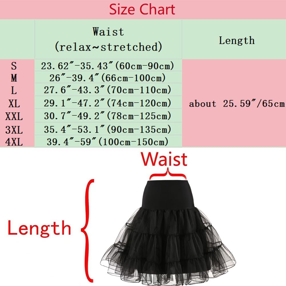 Women's 50s Vintage Petticoat Half Slip Tutu Underskirt 25.59" Crinoline Rockabilly