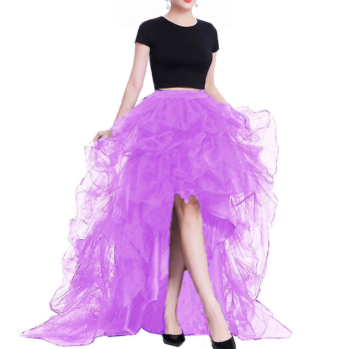 Lisong Women High Waist High Low Layered Tulle Floor Length Spectial Occasion Skirt