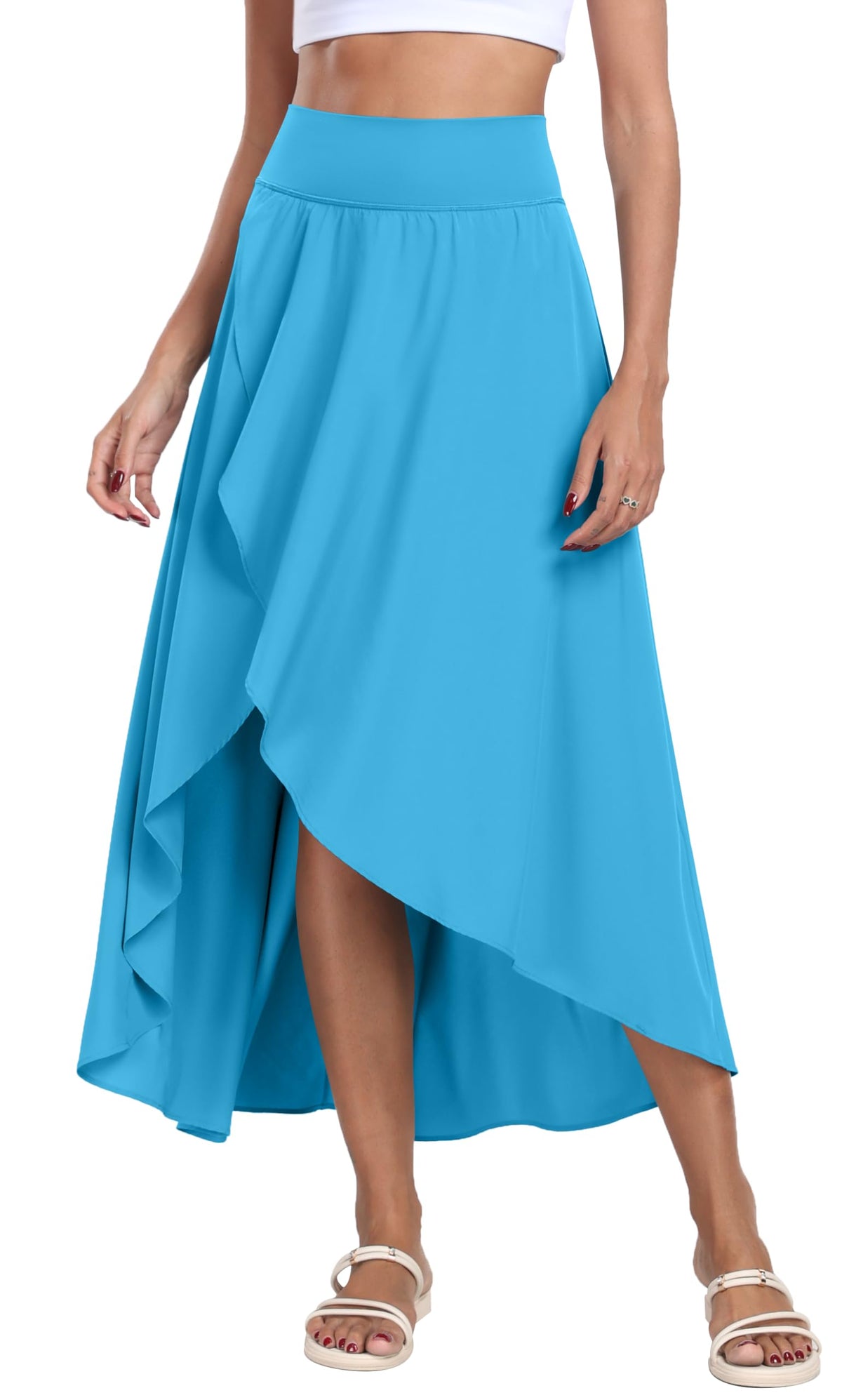 IUGA High Waist Maxi Skirt with Slit Ruffle Wrap Skirt Trendy Flowy Skirts for Women Long Skirts with Shorts Underneath