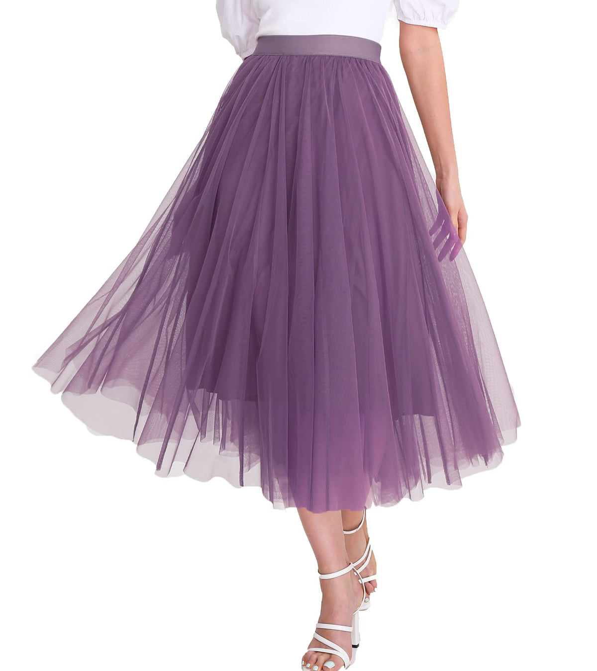 Women’s Tulle Skirts Midi Elastic High Waist Pleated Mesh Flowy A-Line Party Long Tutu Skirts…