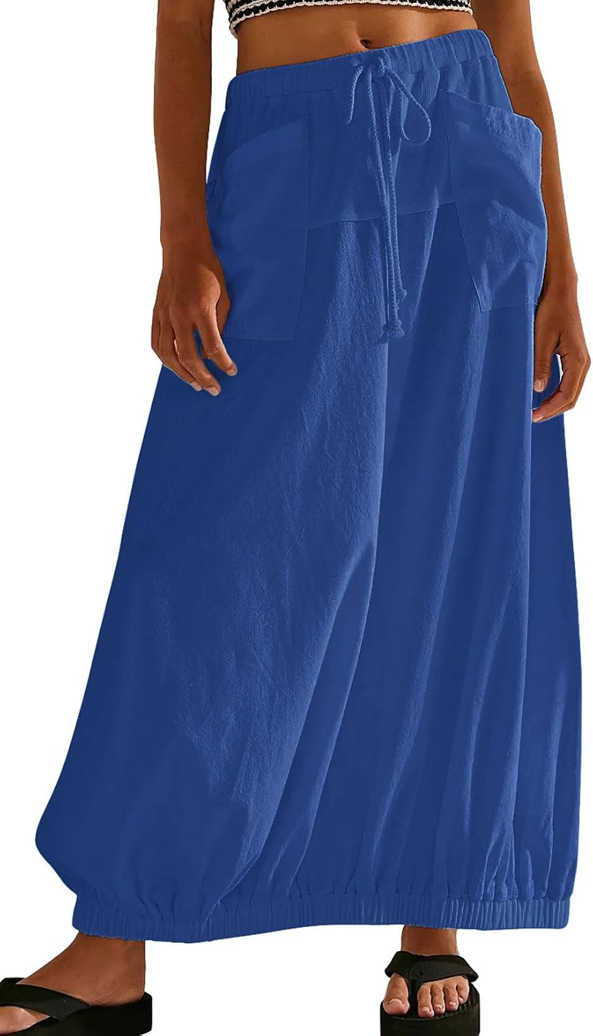CHARTOU Women Baggy Parachute Skirt Comfy Casual Cotton Y2k Cargo Maxi Long Skirt