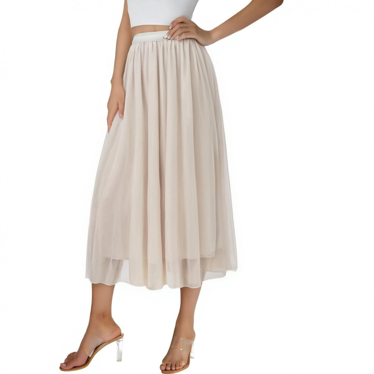 3-Season Women's Tulle Skirt Elastic High Waist A-Line Layered Flowy Long Tutu | Date Night Fall Party Casual Wear