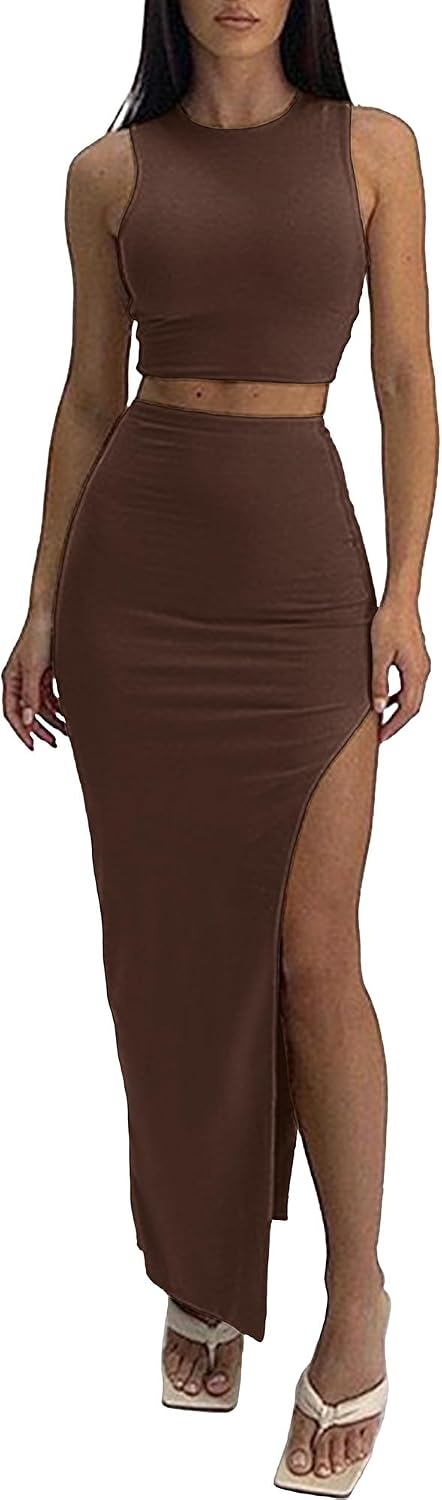 ELLEVEN Sexy 2 Piece Maxi Skirt Sets for Women, Going Out Outfits