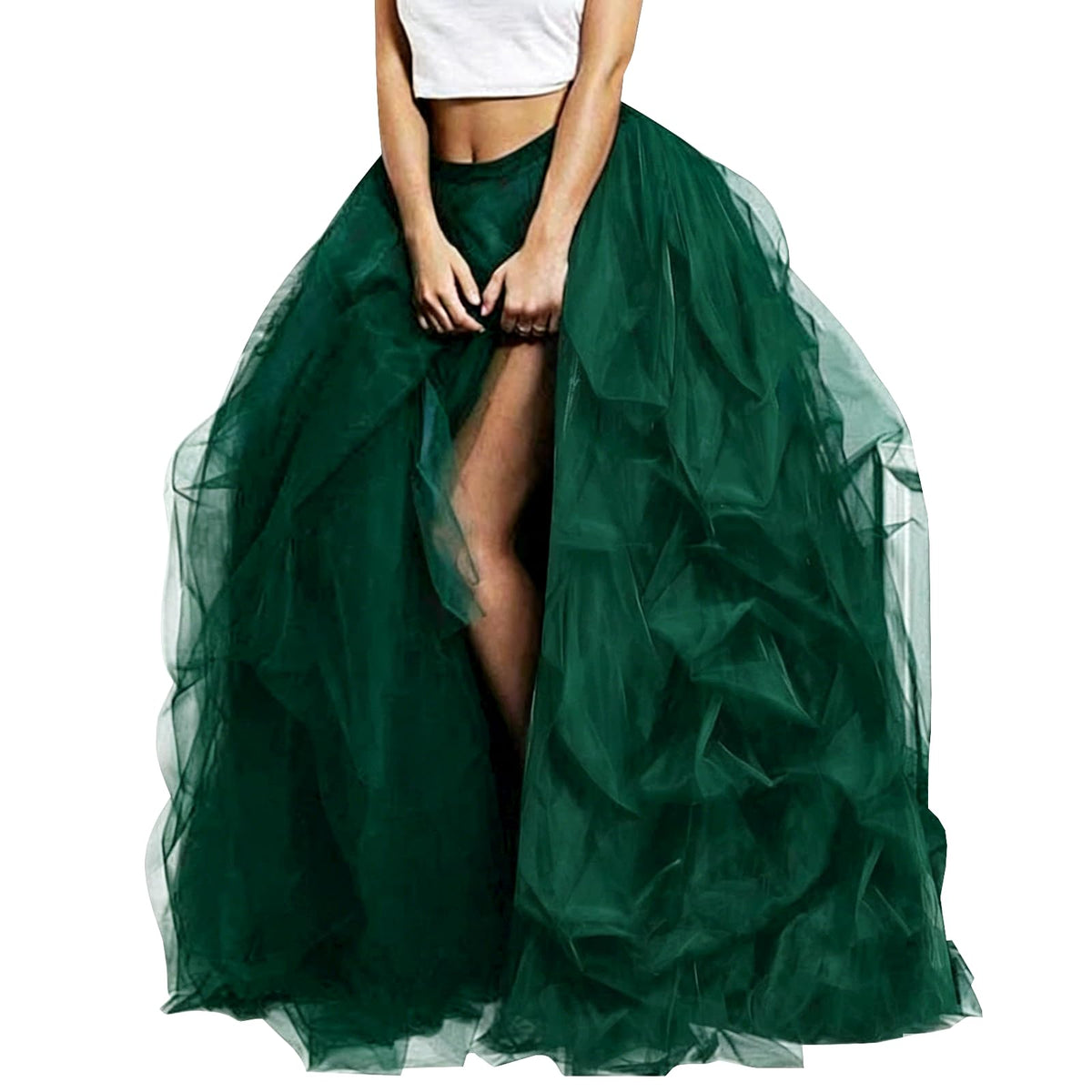 WDPL Women's Long Maxi Slit Tulle Special Occasion Bustle Night Out Skirt