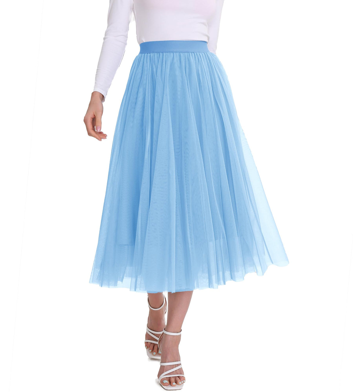 Women’s Tulle Skirts Midi Elastic High Waist Pleated Mesh Flowy A-Line Party Long Tutu Skirts…