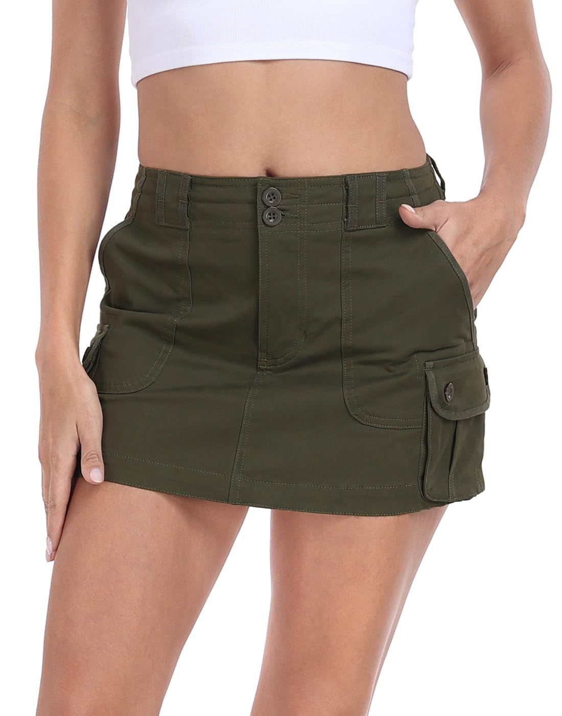 HDE Women's Micro Mini Cargo Skirt with 6 Pockets Y2K Cotton Utility Skirt