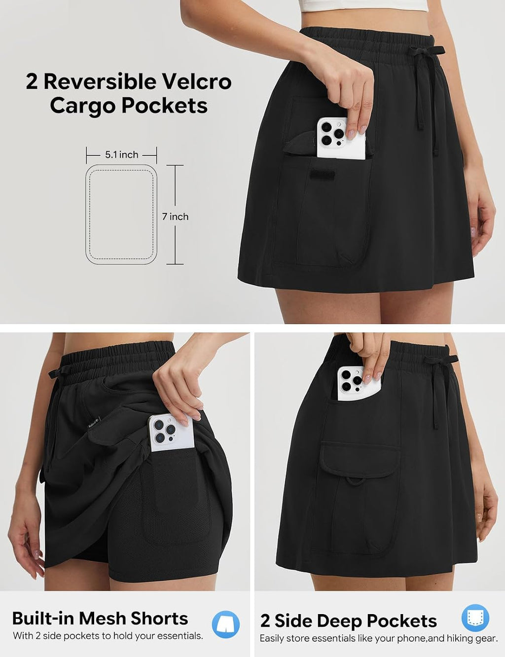 baleaf Women's 15" Cargo Water Resistant Skort Skirt with 6 Pockets