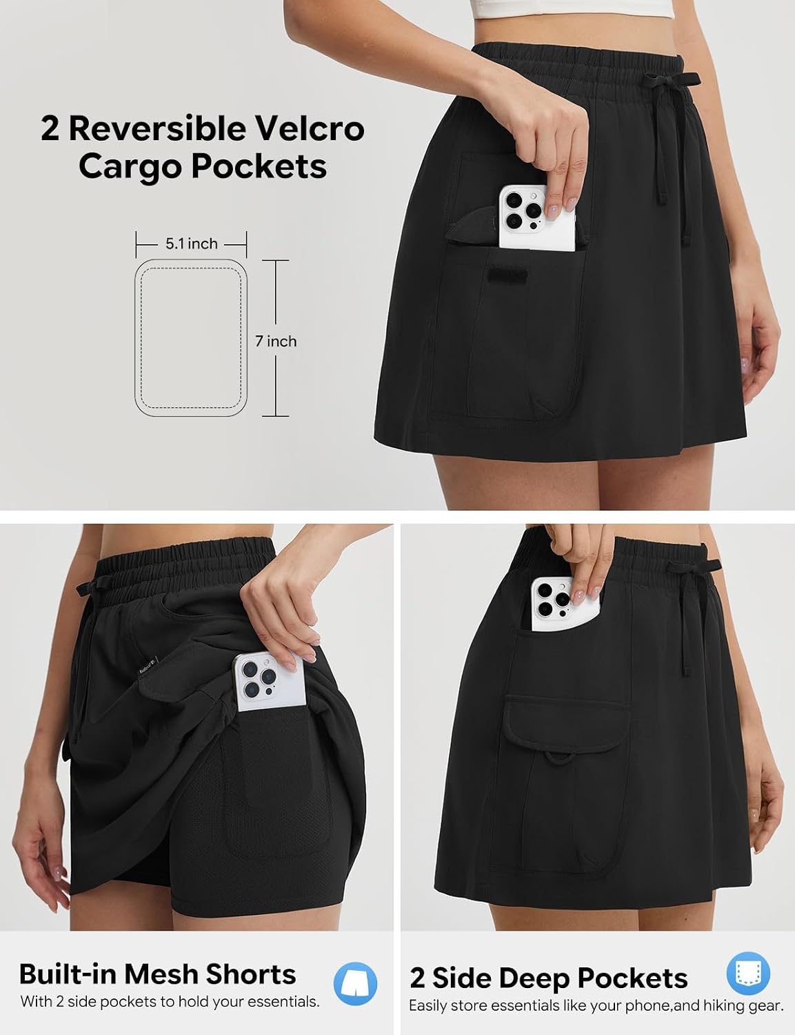 baleaf Women's 15" Cargo Water Resistant Skort Skirt with 6 Pockets