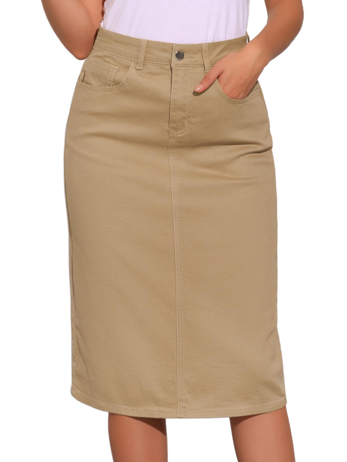 Allegra K Denim Pencil Skirts for Women High Waist Midi Casual Jean Skirt