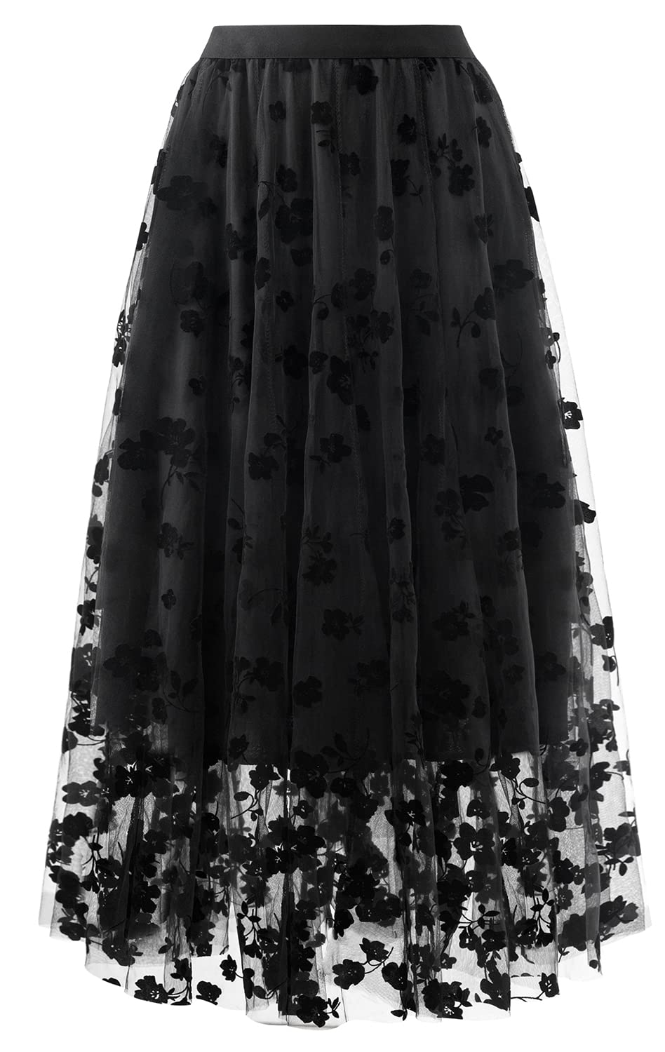 Reaowazo Skirts for Women Midi Long Length Dressy Casual Trendy Summer Tulle A-Line Floral High Waist Skirt