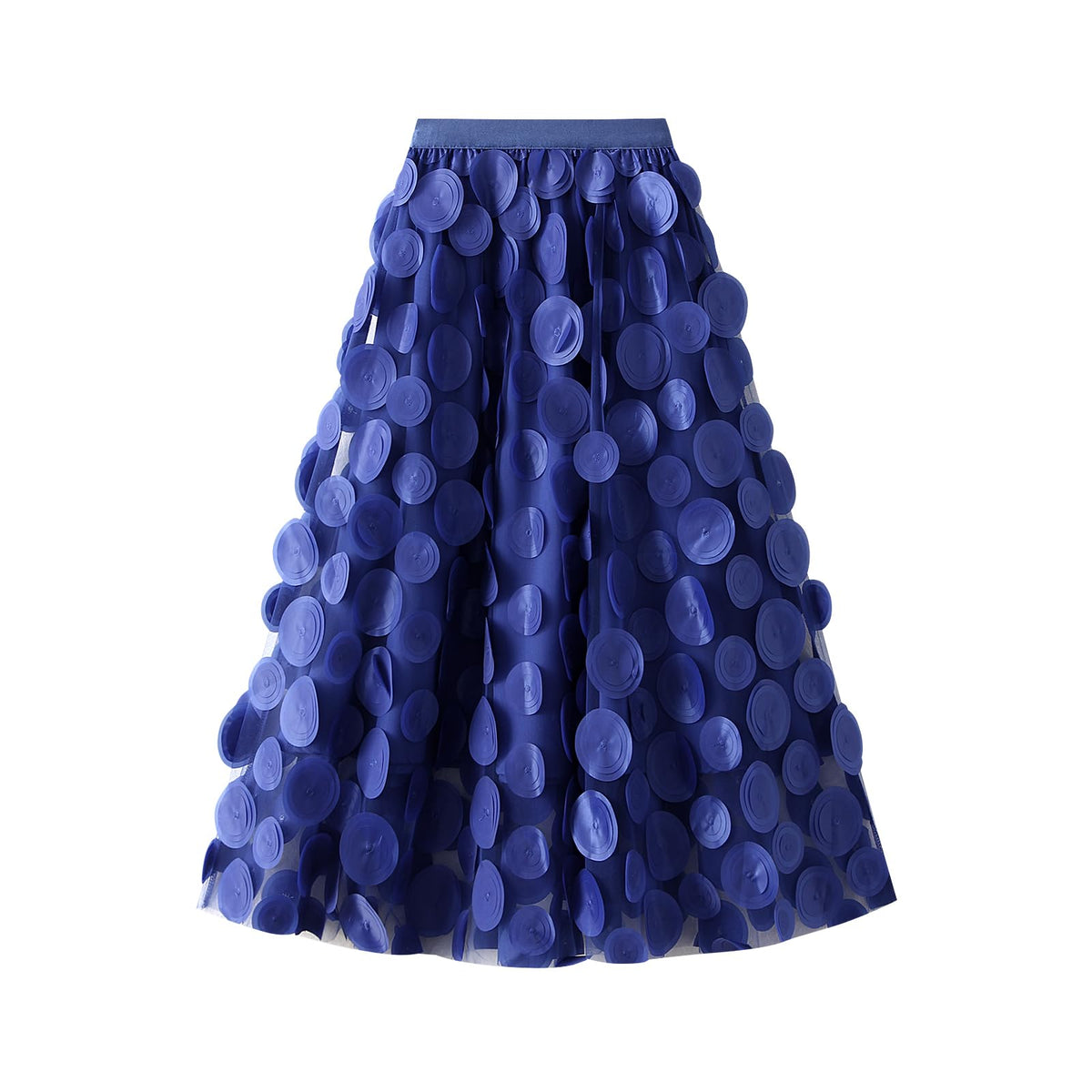 Tulle Skirt Women 3D Polka Dot Elastic Waist Mesh Flowy A-Line Midi Skirts Wedding Halloween Party Outfit