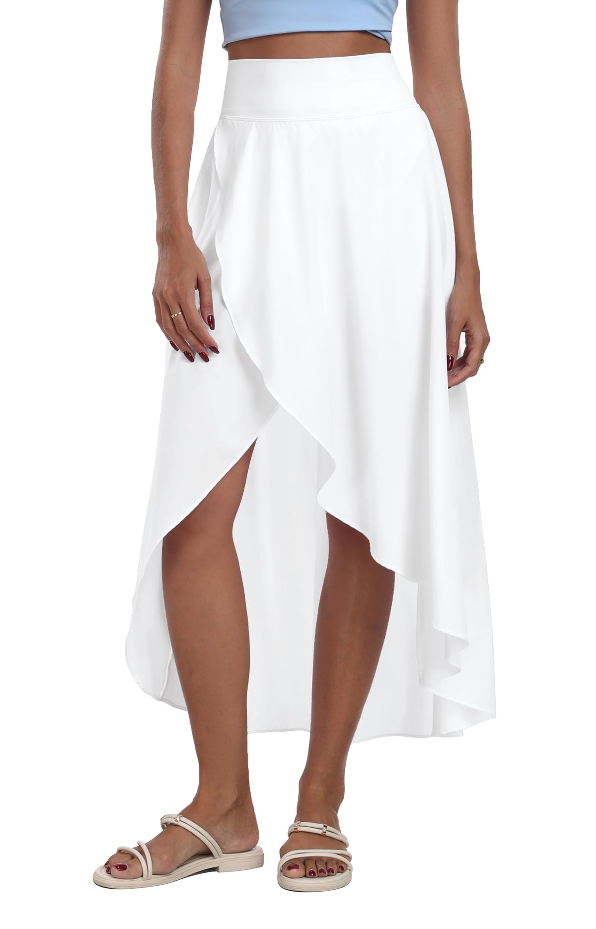 IUGA High Waist Maxi Skirt with Slit Ruffle Wrap Skirt Trendy Flowy Skirts for Women Long Skirts with Shorts Underneath
