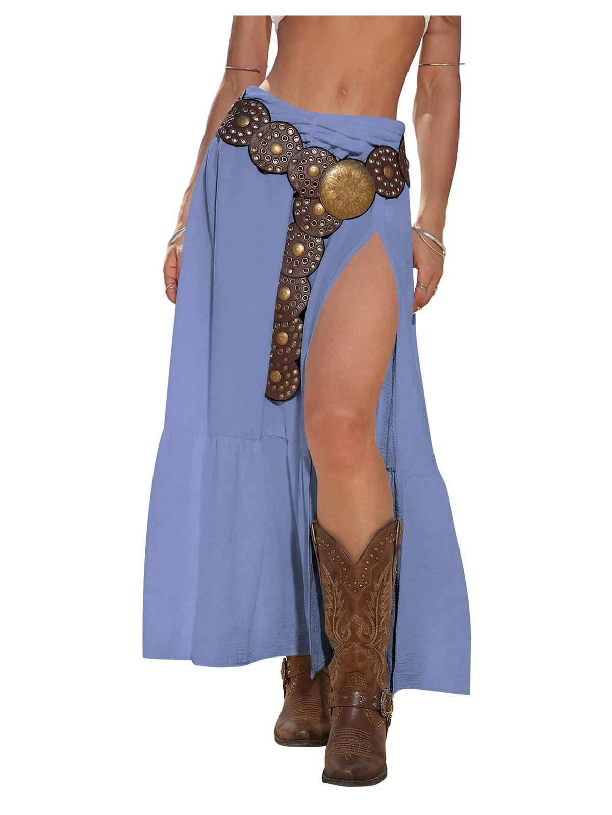 SHENHE Women's Western High Slit Maxi Skirt Country Cowgirl Outfits