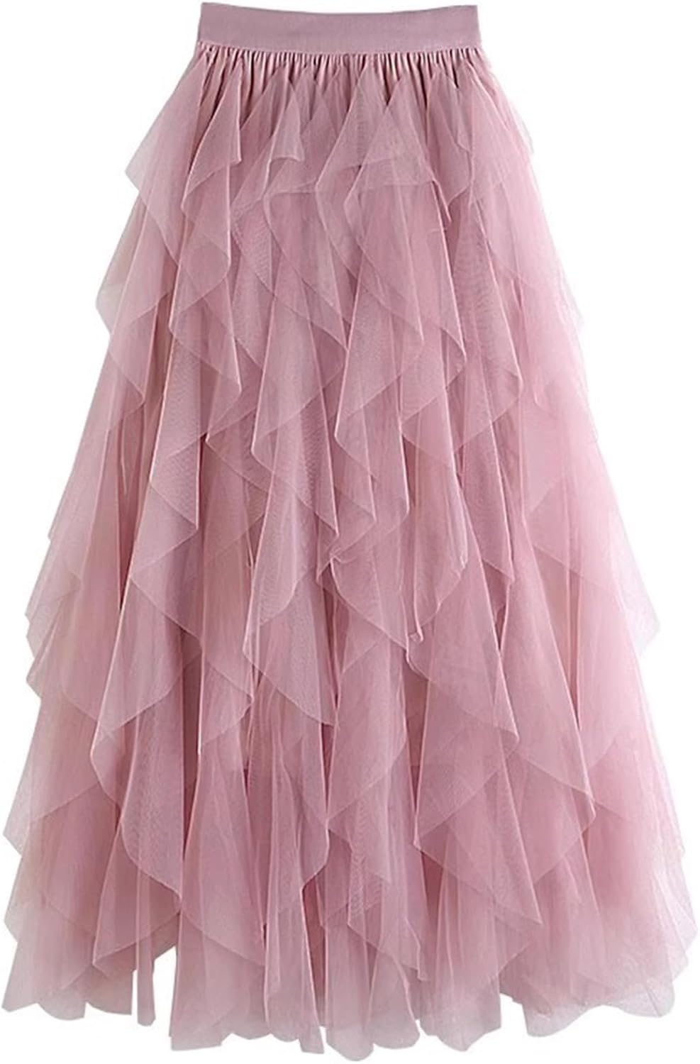 Womens Tulle Skirt A Line Midi Ruffle Mesh High Waisted Formal Fairy Flowy Tiered Skirts