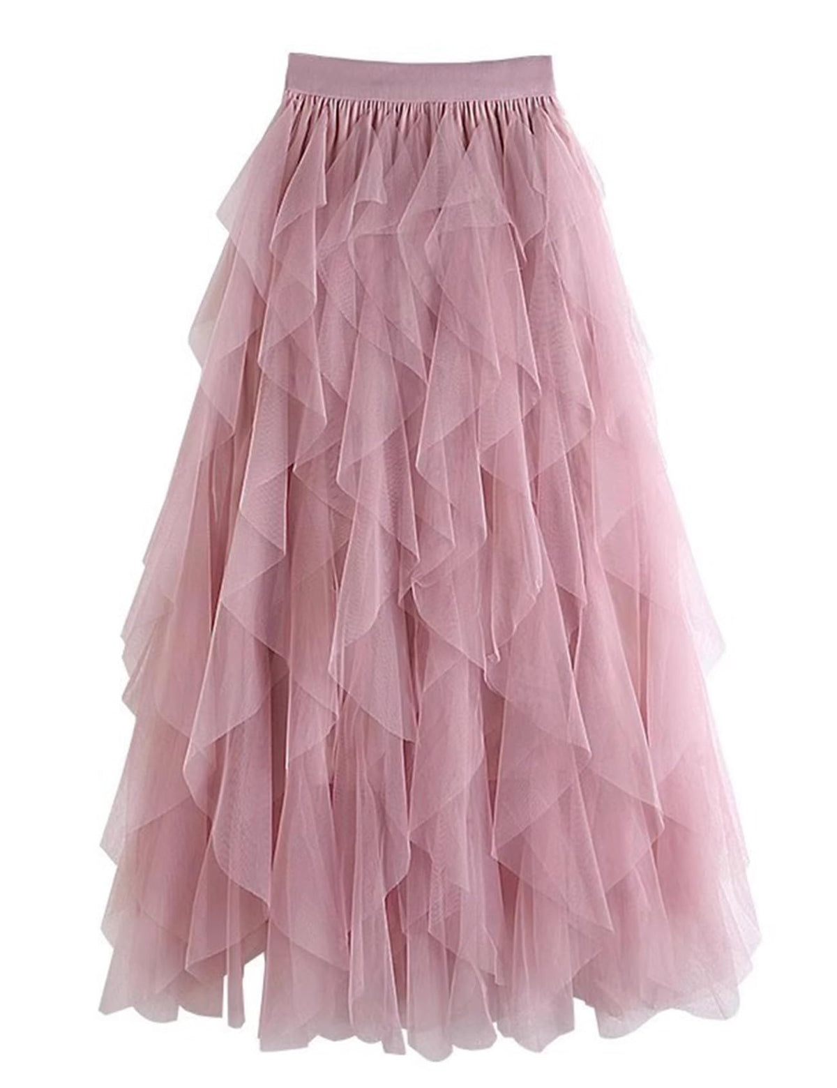 Womens Tulle Skirt A Line Midi Ruffle Mesh High Waisted Formal Fairy Flowy Tiered Skirts