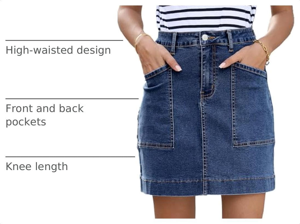 Sidefeel Women's Jean Skirt High Waisted Denim Skirt with Pockets