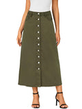 Vrtige Women's High Waisted Long Denim Skirt