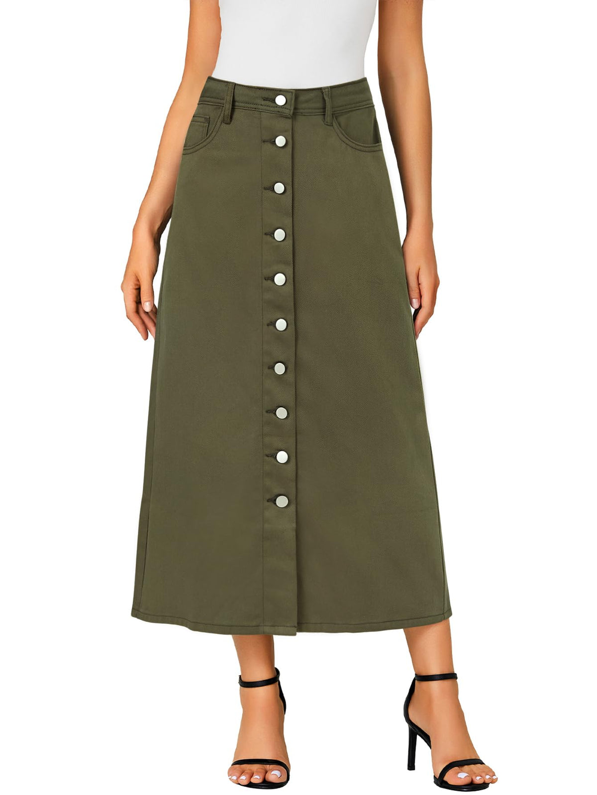 Vrtige Women's High Waisted Long Denim Skirt