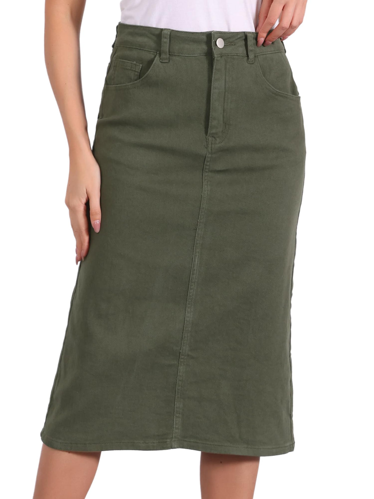 Allegra K Denim Pencil Skirts for Women High Waist Midi Casual Jean Skirt