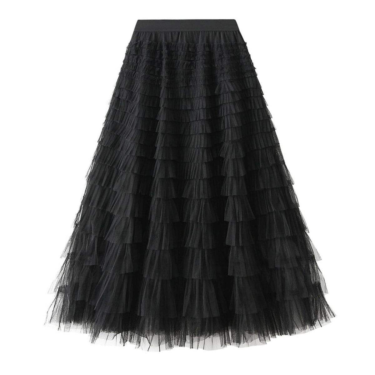 Dirholl Women's A-Line Fairy Patterned Elastic Waist Ruffle Tulle Layered Midi Skirt