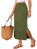 Poetsky Maxi Skirt for Women Summer Side Slit Pencil Skirts Elastic High Waisted Long Skirt