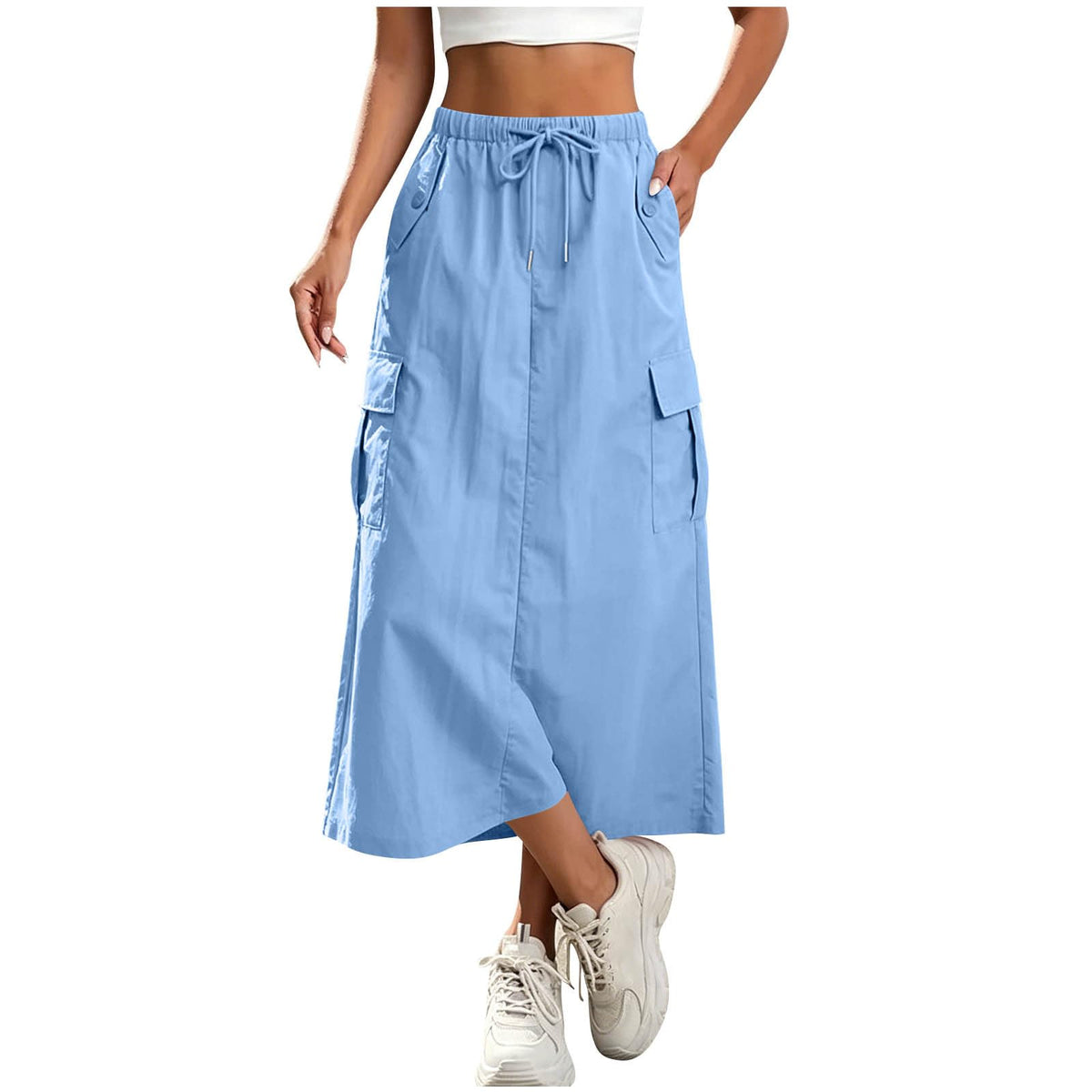 Womens Cargo Skirt High Waisted Drawstring Quick Dry Maxi Skirt Trendy Back Slit A Line Long Skirts Summer Skirts