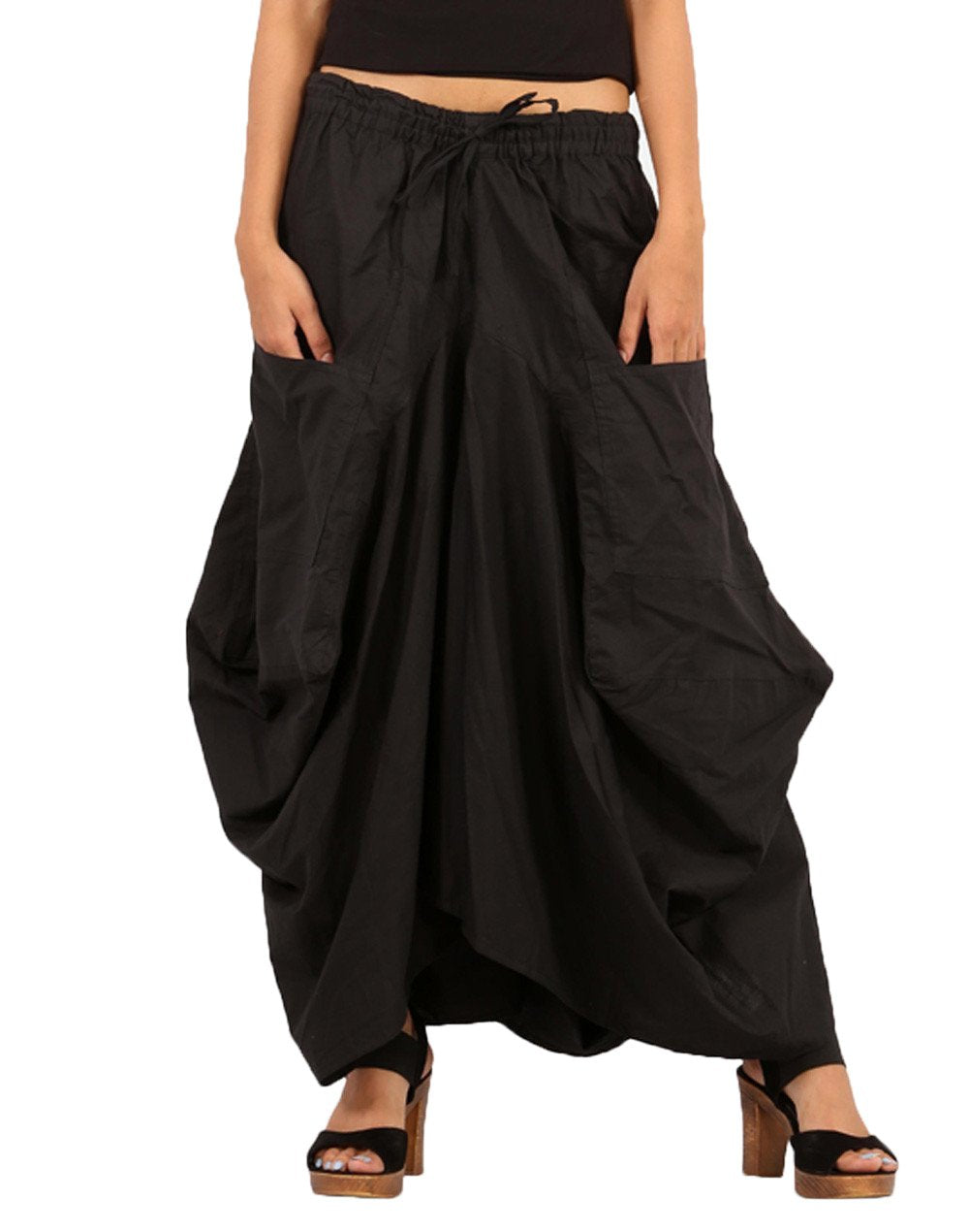 SARJANA Women Cotton Solid Pockets Skirt Hippie Afghani Ethnic