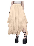 SHENHE Women's Lace Trim Layered Mesh Tulle Skirt Asymmetrical Goth Skirt
