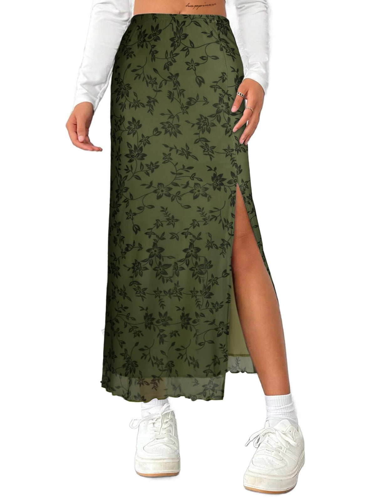 Avanova Women's Mesh Slit Split Long Skirts High Waisted Sexy Summer Maxi Skirts