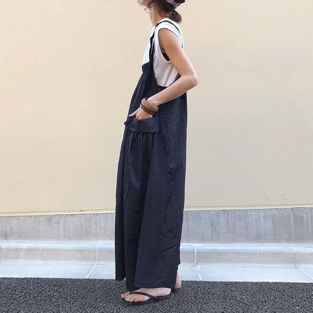 utcoco Women's Casual Baggy Overall Dress Cargo Parachute Skirt Bib Dress