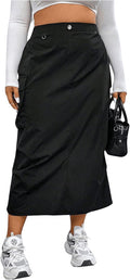 OYOANGLE Women's Plus Size Elastic High Waist Cargo Midi Skirts