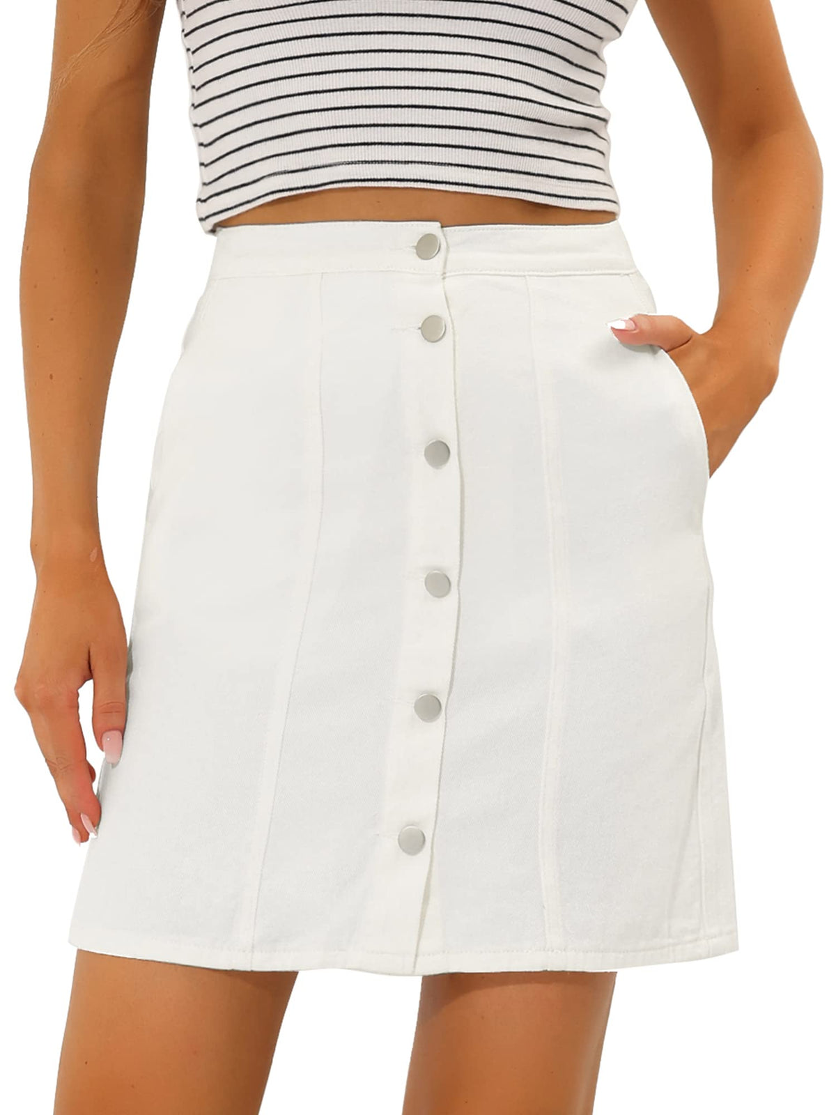 Allegra K Women's Denim Skirts Casual A-Line Short Button Down Jean Skirt