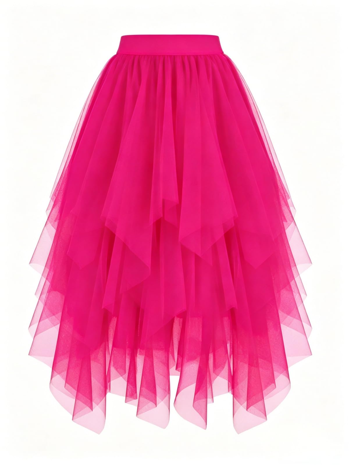 Women's Tulle Skirt High Low Layered A-Line Midi Fairy Skirt - Midi Length Irregular Tutu Skirt for Party 80s Outfit