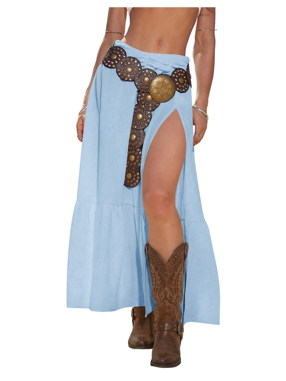 SHENHE Women's Western High Slit Maxi Skirt Country Cowgirl Outfits