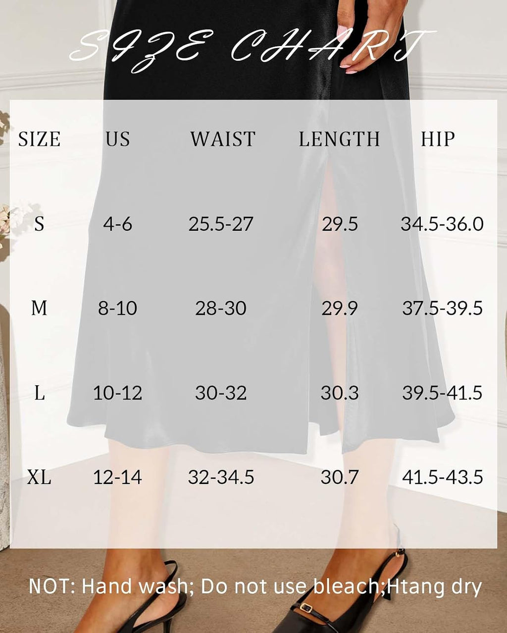 Women's Satin Midi Skirt, High Waist Side Slit Elegant Silk Skirts