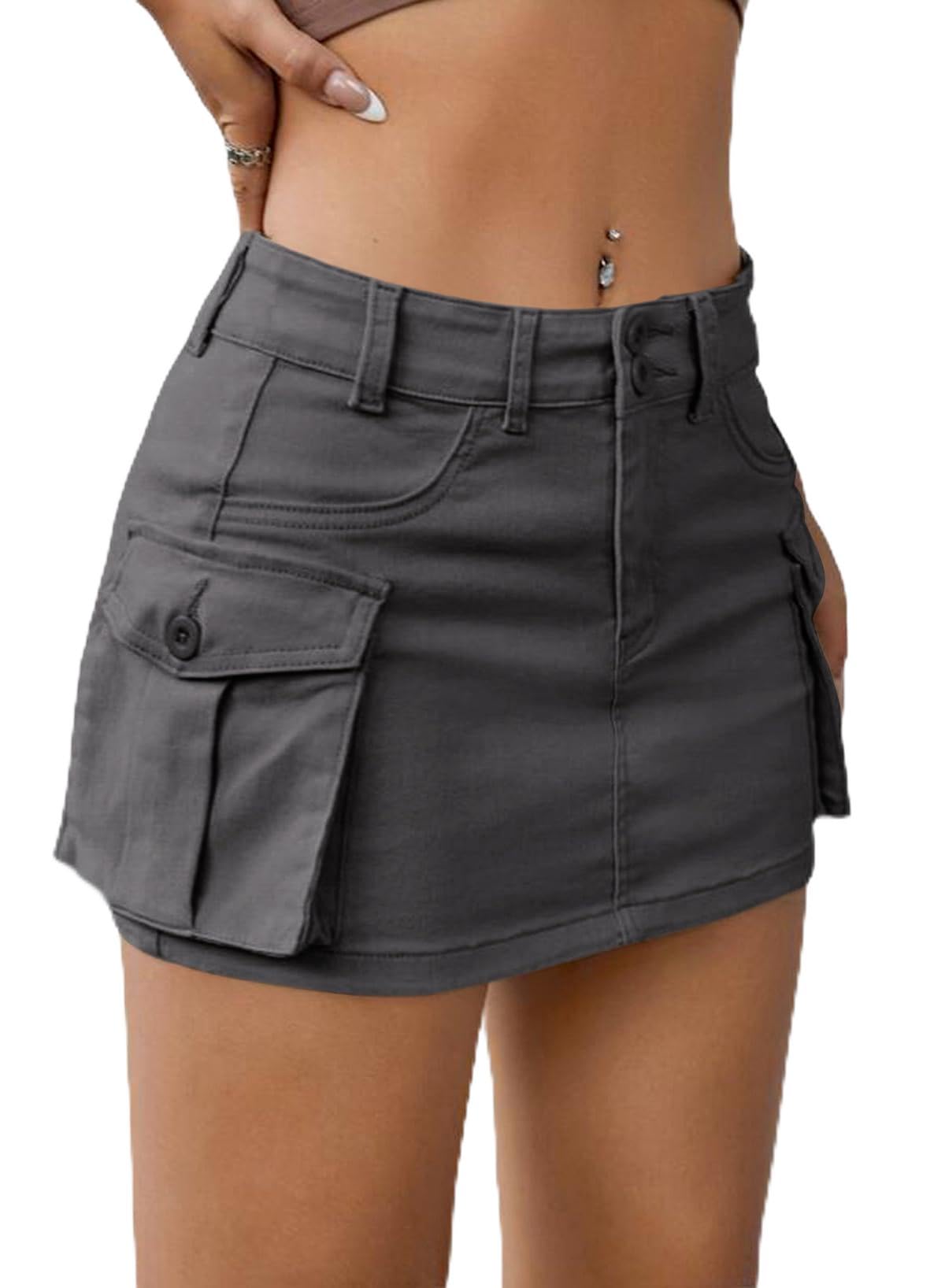 EARKOHA Womens Denim Cargo Mini Skirt Y2K Fall Jean Skirts Flap Pockets