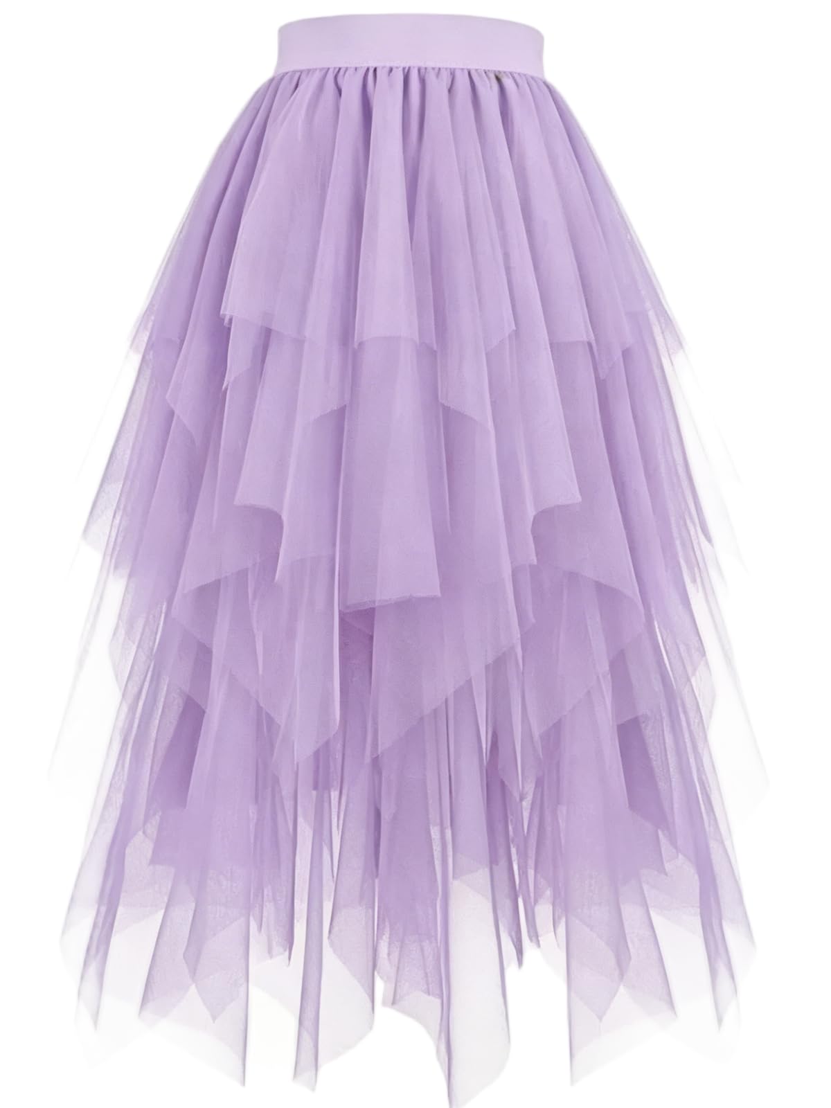 Women's Tulle Skirt High Low Layered A-Line Midi Fairy Skirt - Midi Length Irregular Tutu Skirt for Party 80s Outfit