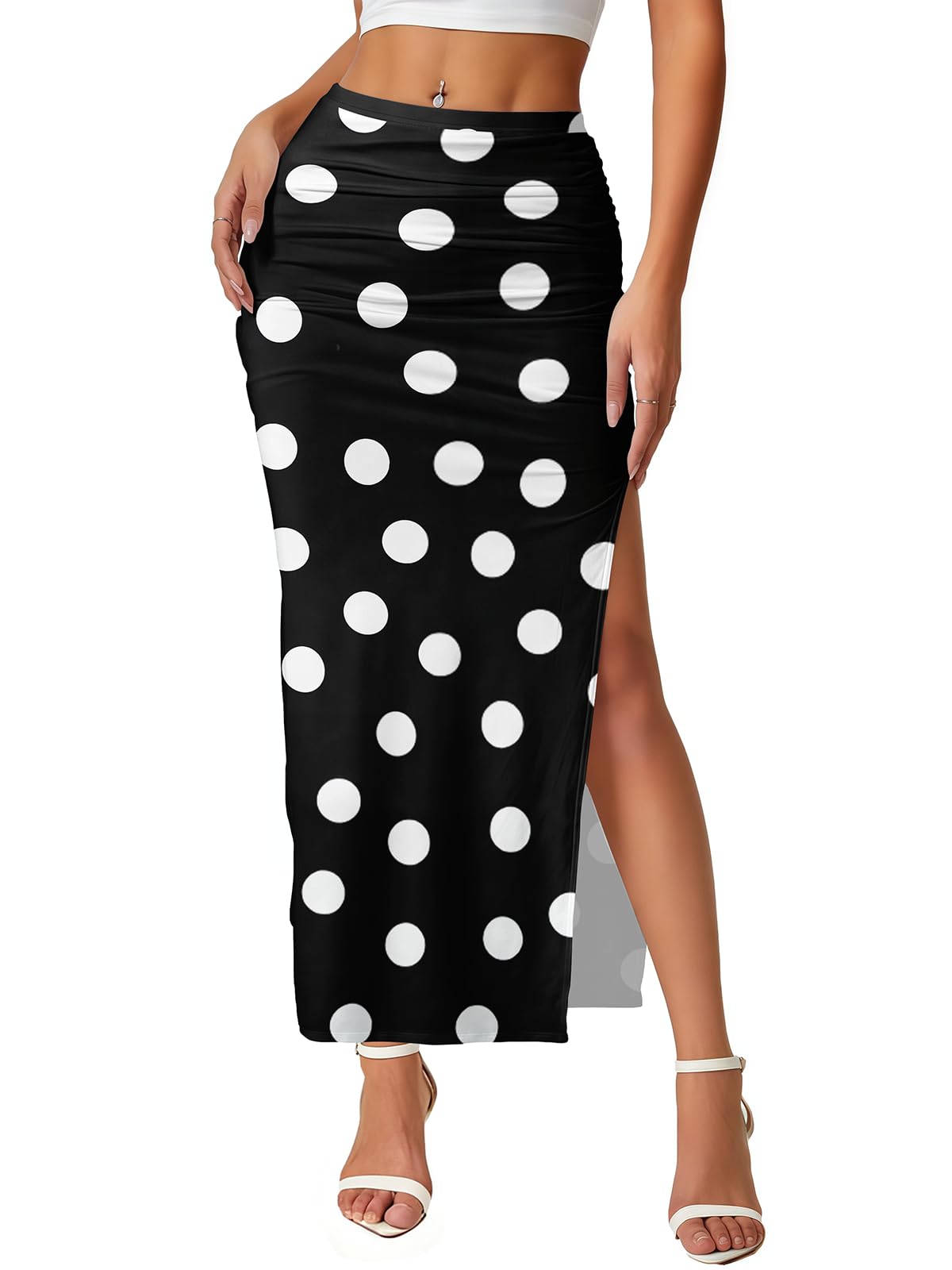 Women's Maxi Skirt Ruched Side Slit Thigh Elegant Bodycon Pencil Skirts