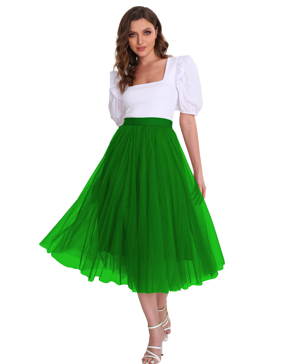 Women’s Tulle Skirts Midi Elastic High Waist Pleated Mesh Flowy A-Line Party Long Tutu Skirts…
