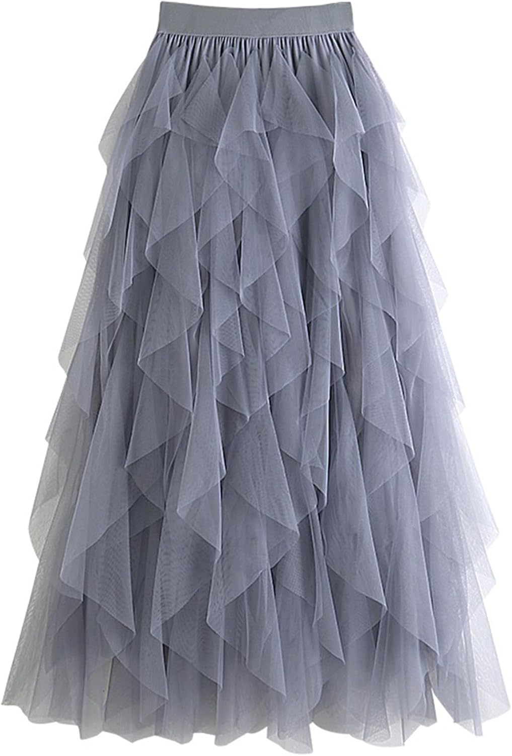 Womens Tulle Skirt A Line Midi Ruffle Mesh High Waisted Formal Fairy Flowy Tiered Skirts