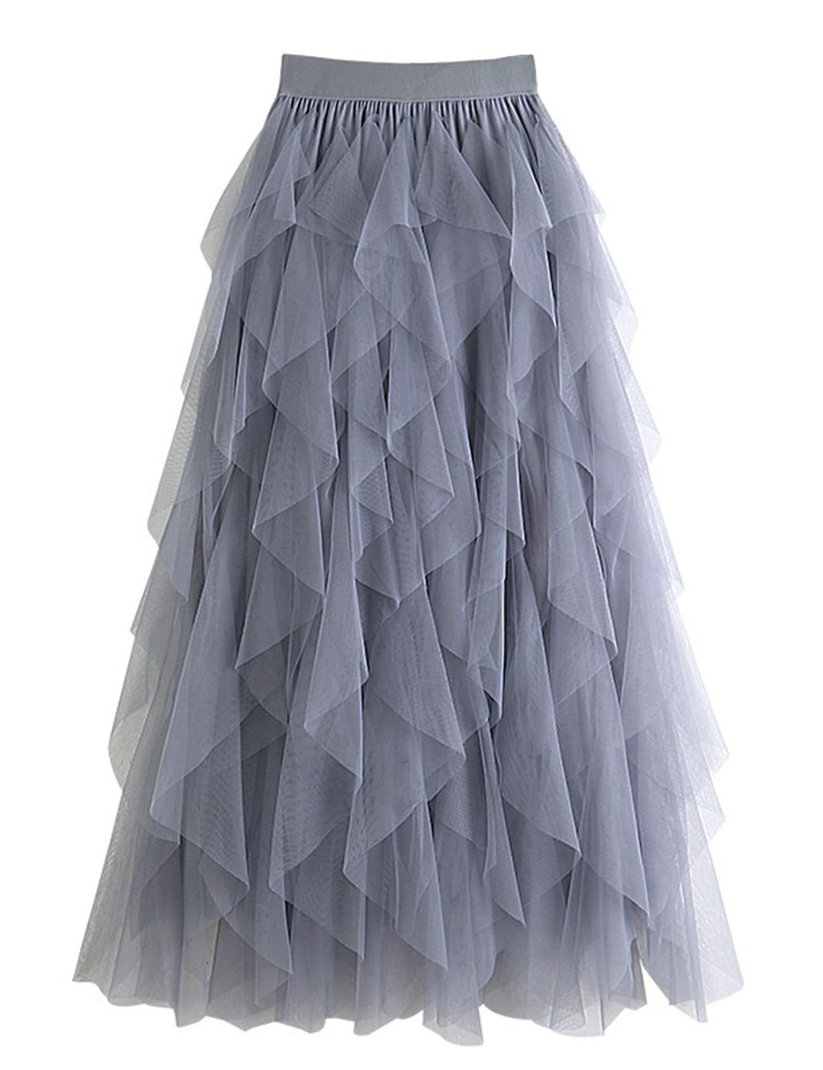 Womens Tulle Skirt A Line Midi Ruffle Mesh High Waisted Formal Fairy Flowy Tiered Skirts