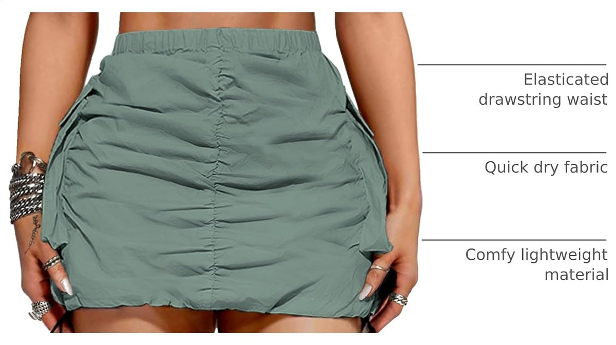 Women Cargo Mini Skirt Ruched High Waisted